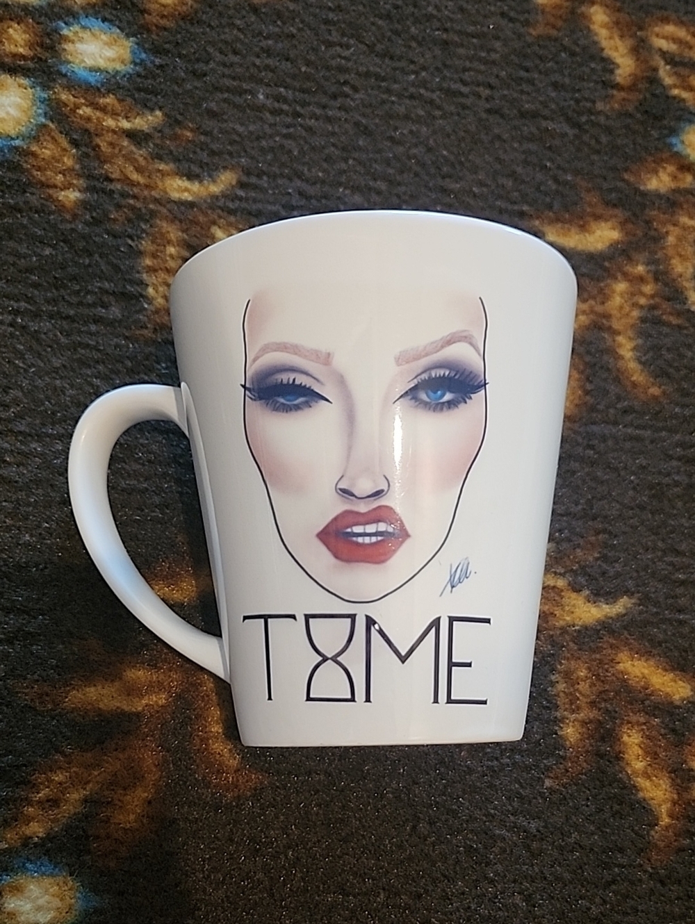 White Ceramic Portrait Mug with Graphic Face Design